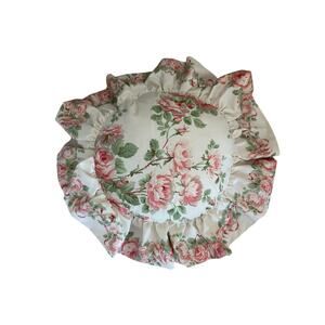Laura Ashley Country Roses Round Ruffled Frill Chair Cushion Bed Pillow Cottage